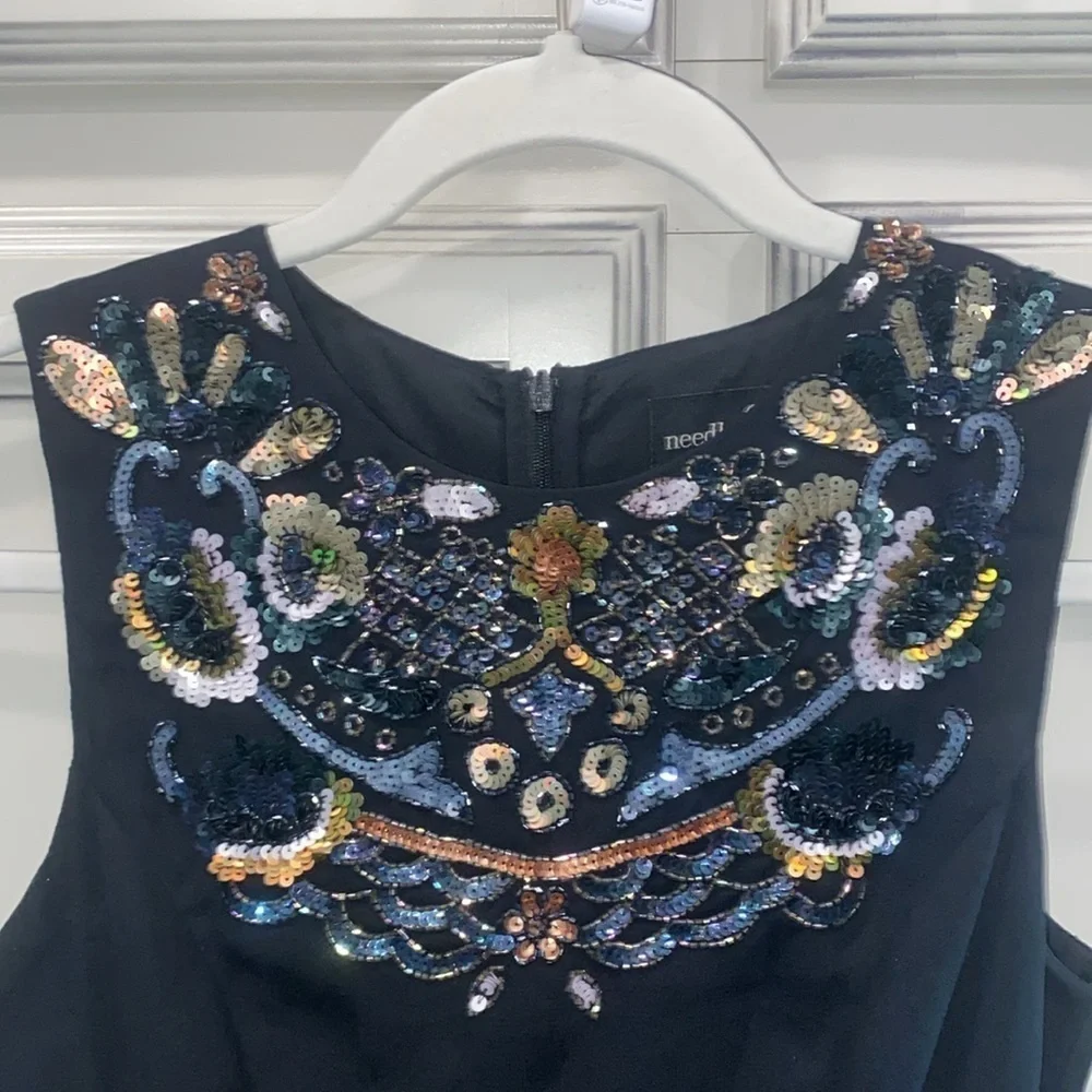 Needle & Thread Black Folk sequins cocktail dress  Embellished Tulle skirt 2